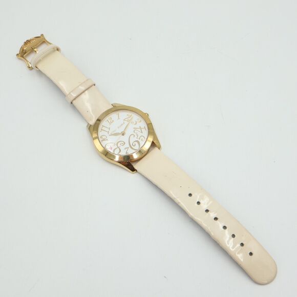 Betsey Johnson Women's Watch 39mm White Dial White Leather Strap w New Battery - Picture 12 of 16